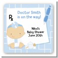 Little Doctor On The Way - Square Personalized Baby Shower Sticker Labels thumbnail