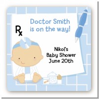 Little Doctor On The Way - Square Personalized Baby Shower Sticker Labels