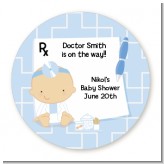 Little Doctor On The Way - Round Personalized Baby Shower Sticker Labels