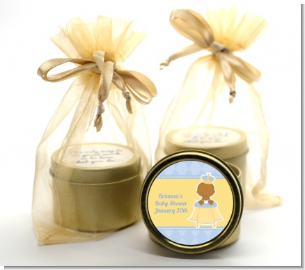Little Prince African American - Baby Shower Gold Tin Candle Favors