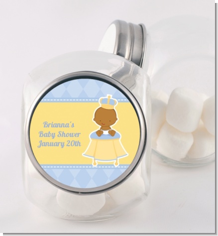 Little Prince African American - Personalized Baby Shower Candy Jar