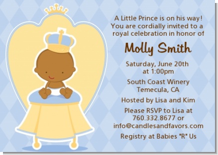 Little Prince African American - Baby Shower Invitations