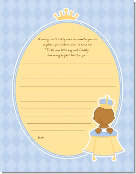 Little Prince African American - Baby Shower Notes of Advice