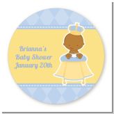 Little Prince African American - Round Personalized Baby Shower Sticker Labels