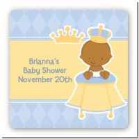 Little Prince African American - Square Personalized Baby Shower Sticker Labels