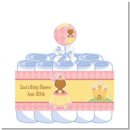 Little Princess African American - Personalized Baby Shower Diaper Cake 1 Tier