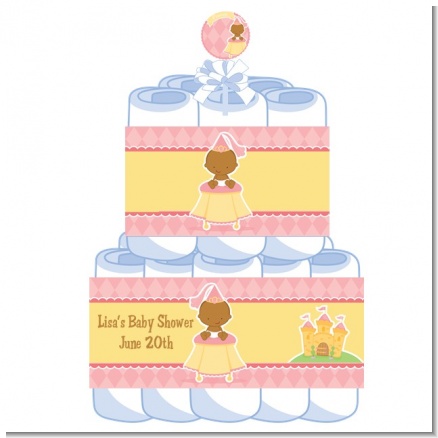 Little Princess African American - Personalized Baby Shower Diaper Cake 2 Tier