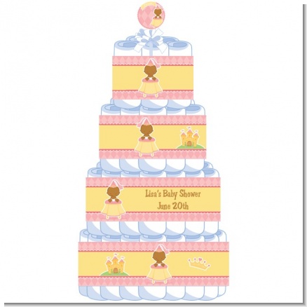 Little Princess African American - Personalized Baby Shower Diaper Cake 4 Tier