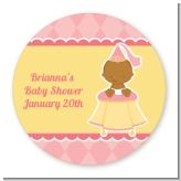 Little Princess African American - Round Personalized Baby Shower Sticker Labels