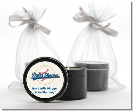 Little Slugger Baseball - Baby Shower Black Candle Tin Favors