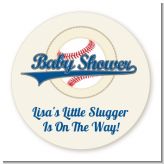Little Slugger Baseball - Round Personalized Baby Shower Sticker Labels