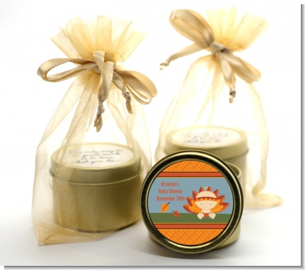 Little Turkey Girl - Baby Shower Gold Tin Candle Favors