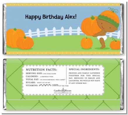 Little Pumpkin African American - Personalized Birthday Party Candy Bar Wrappers