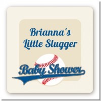 Little Slugger Baseball - Square Personalized Baby Shower Sticker Labels