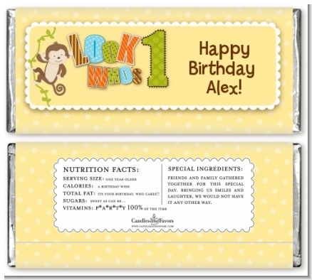 Look Who's Turning One Monkey - Personalized Birthday Party Candy Bar Wrappers