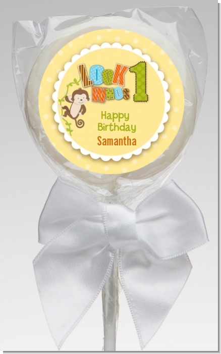 Look Who's Turning One Monkey - Personalized Birthday Party Lollipop Favors