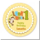 Look Who's Turning One Monkey - Round Personalized Birthday Party Sticker Labels