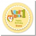 Look Who's Turning One Owl - Round Personalized Birthday Party Sticker Labels thumbnail
