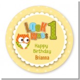 Look Who's Turning One Owl - Round Personalized Birthday Party Sticker Labels