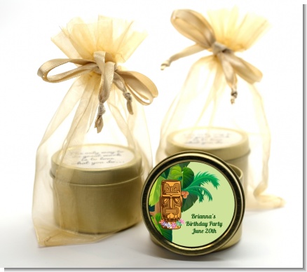 Luau Tiki - Birthday Party Gold Tin Candle Favors