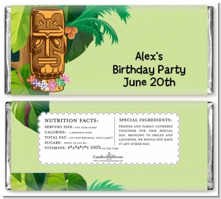 Luau Tiki - Personalized Birthday Party Candy Bar Wrappers