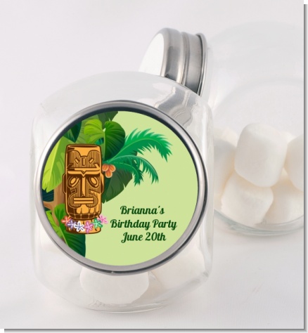 Luau Tiki - Personalized Birthday Party Candy Jar