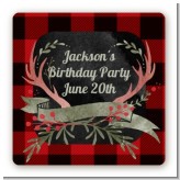 Lumberjack Buffalo Plaid - Square Personalized Birthday Party Sticker Labels