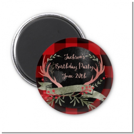 Lumberjack Buffalo Plaid - Personalized Birthday Party Magnet Favors