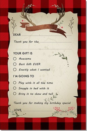Lumberjack Buffalo Plaid - Birthday Party Fill In Thank You Cards