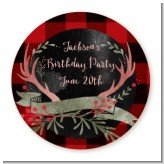 Lumberjack Buffalo Plaid - Round Personalized Birthday Party Sticker Labels