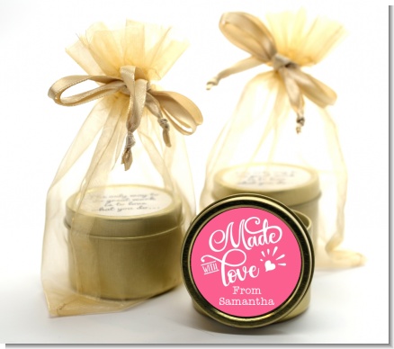 Made With Love - Birthday Party Gold Tin Candle Favors