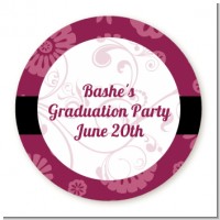 Maroon Floral - Round Personalized Graduation Party Sticker Labels