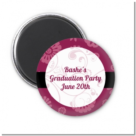 Maroon Floral - Personalized Graduation Party Magnet Favors