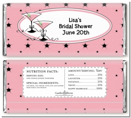 Martini Glasses - Personalized Bridal Shower Candy Bar Wrappers