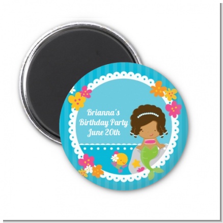 Mermaid African American - Personalized Birthday Party Magnet Favors