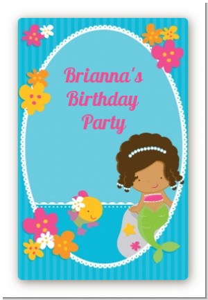 Mermaid African American - Custom Large Rectangle Birthday Party Sticker/Labels