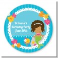 Mermaid African American - Round Personalized Birthday Party Sticker Labels thumbnail