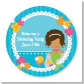 Mermaid African American - Round Personalized Birthday Party Sticker Labels