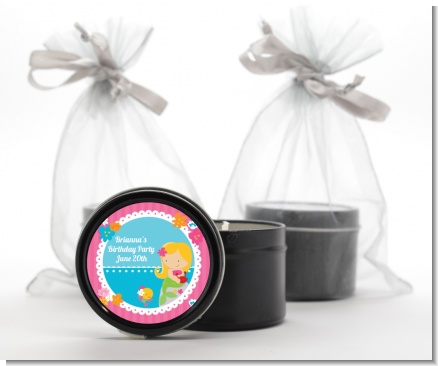 Mermaid Blonde Hair - Birthday Party Black Candle Tin Favors