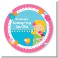 Mermaid Blonde Hair - Round Personalized Birthday Party Sticker Labels thumbnail