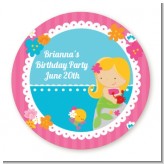 Mermaid Blonde Hair - Round Personalized Birthday Party Sticker Labels