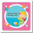 Mermaid Blonde Hair - Square Personalized Birthday Party Sticker Labels thumbnail