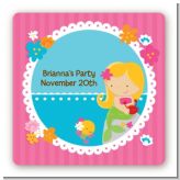 Mermaid Blonde Hair - Square Personalized Birthday Party Sticker Labels