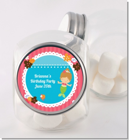 Mermaid Brown Hair - Personalized Birthday Party Candy Jar