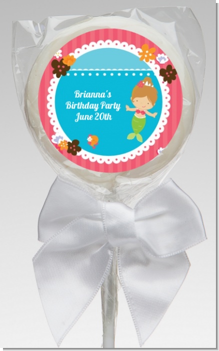 Mermaid Brown Hair - Personalized Birthday Party Lollipop Favors