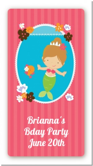 Mermaid Brown Hair - Custom Rectangle Birthday Party Sticker/Labels
