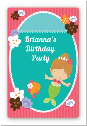 Mermaid Brown Hair - Custom Large Rectangle Birthday Party Sticker/Labels