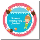 Mermaid Brown Hair - Round Personalized Birthday Party Sticker Labels
