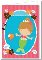 Mermaid Brown Hair - Birthday Party Thank You Cards