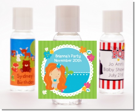 Mermaid Red Hair - Personalized Birthday Party Hand Sanitizers Favors